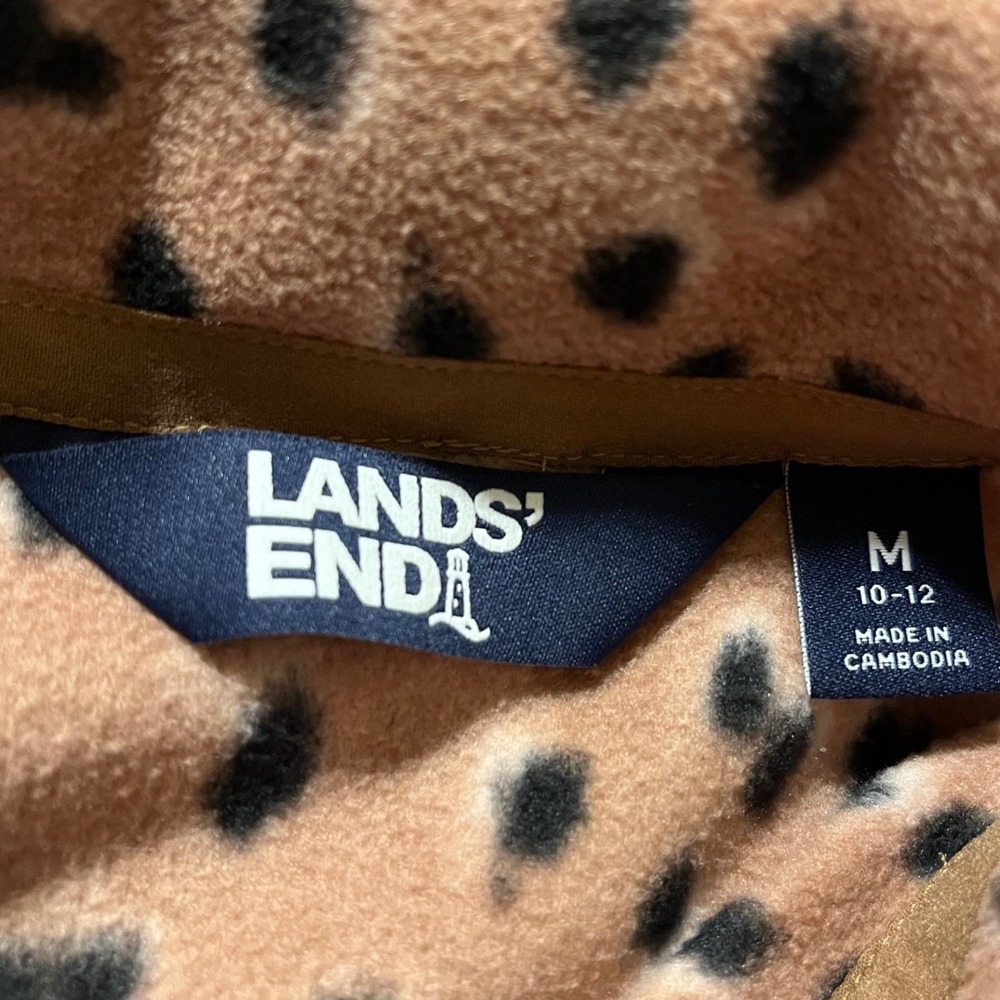 Lands End Women's‎ Fleece Quarter Zip Pullover Leopard Animal Print Cozy Top M - Picture 3 of 7